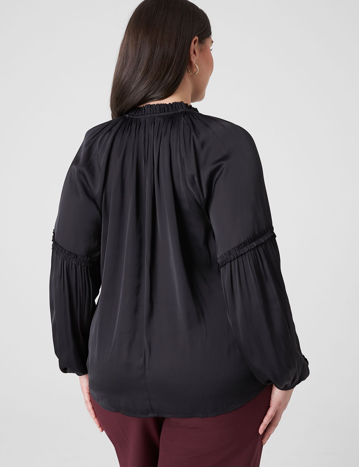 Split Neck Short Ruffle Sleeve Relaxed Fit