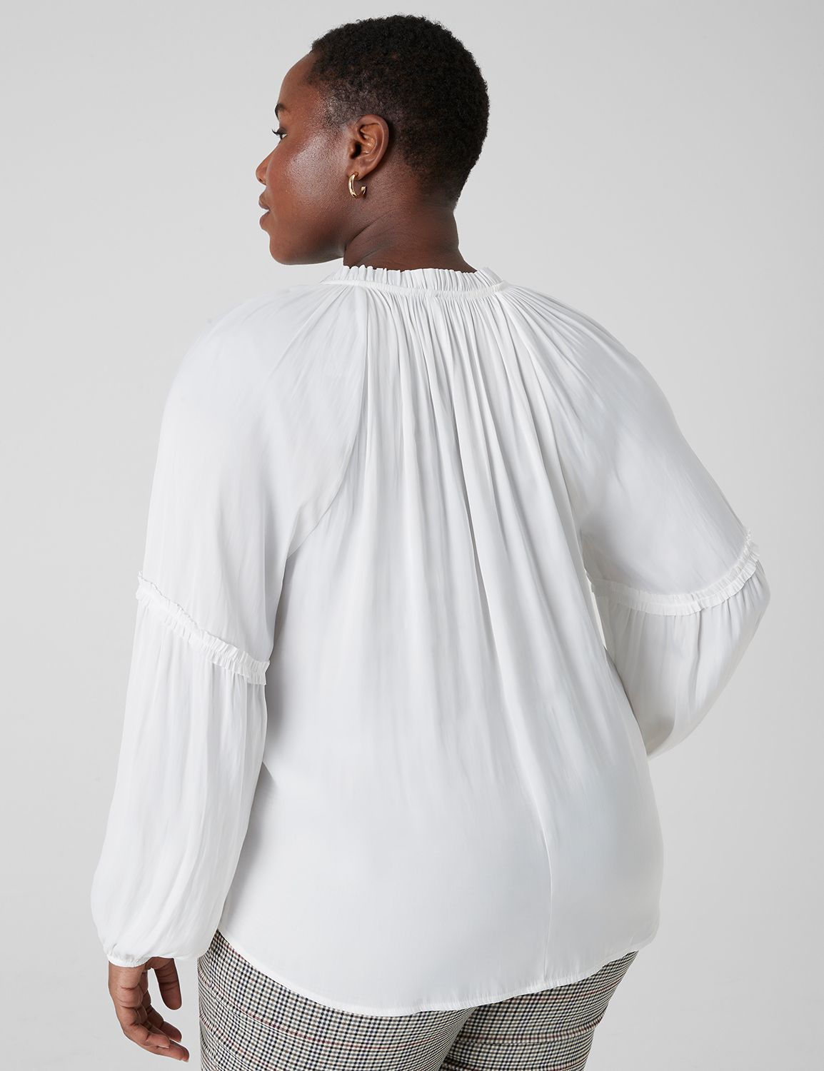 Long-Sleeve Ruffle Split-Neck Top