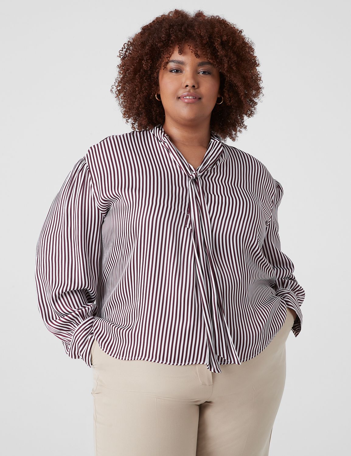 Relaxed Long-Sleeve Popover Blouse