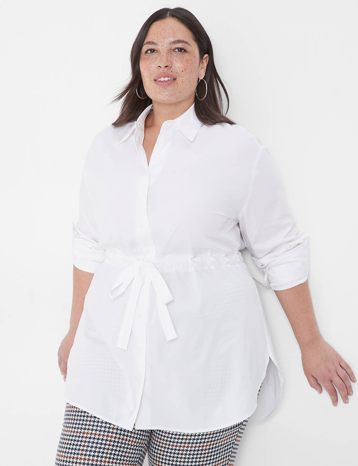 lane bryant long-sleeve button-down tunic 26/28 white