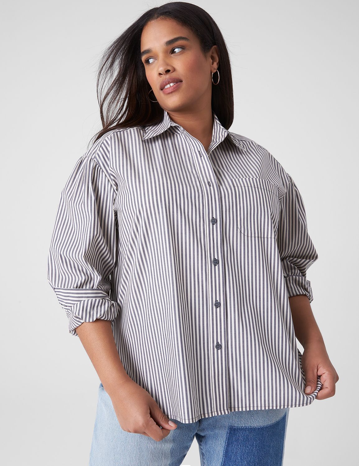 Relaxed Drop-Shoulder Button-Down Shirt | LaneBryant