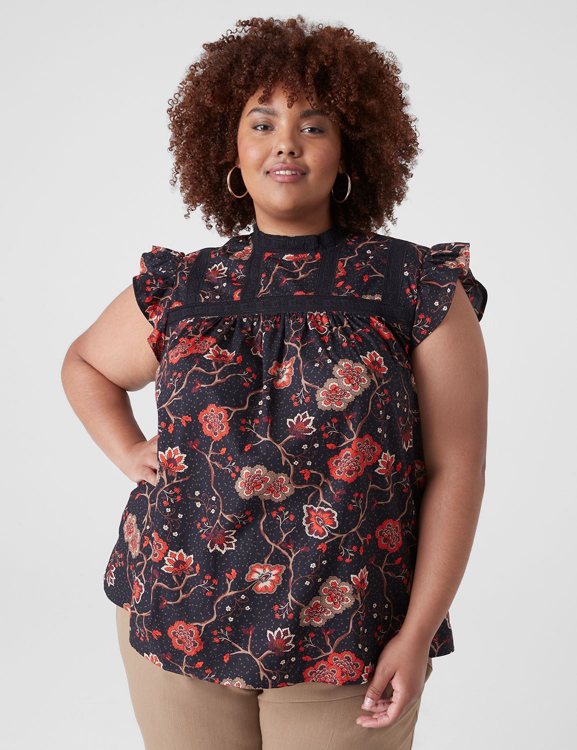 SweatyRocks Women's Plus Size Peplum Top - Ruffle Cap Sleeve Lace V-Neck Summer Tee