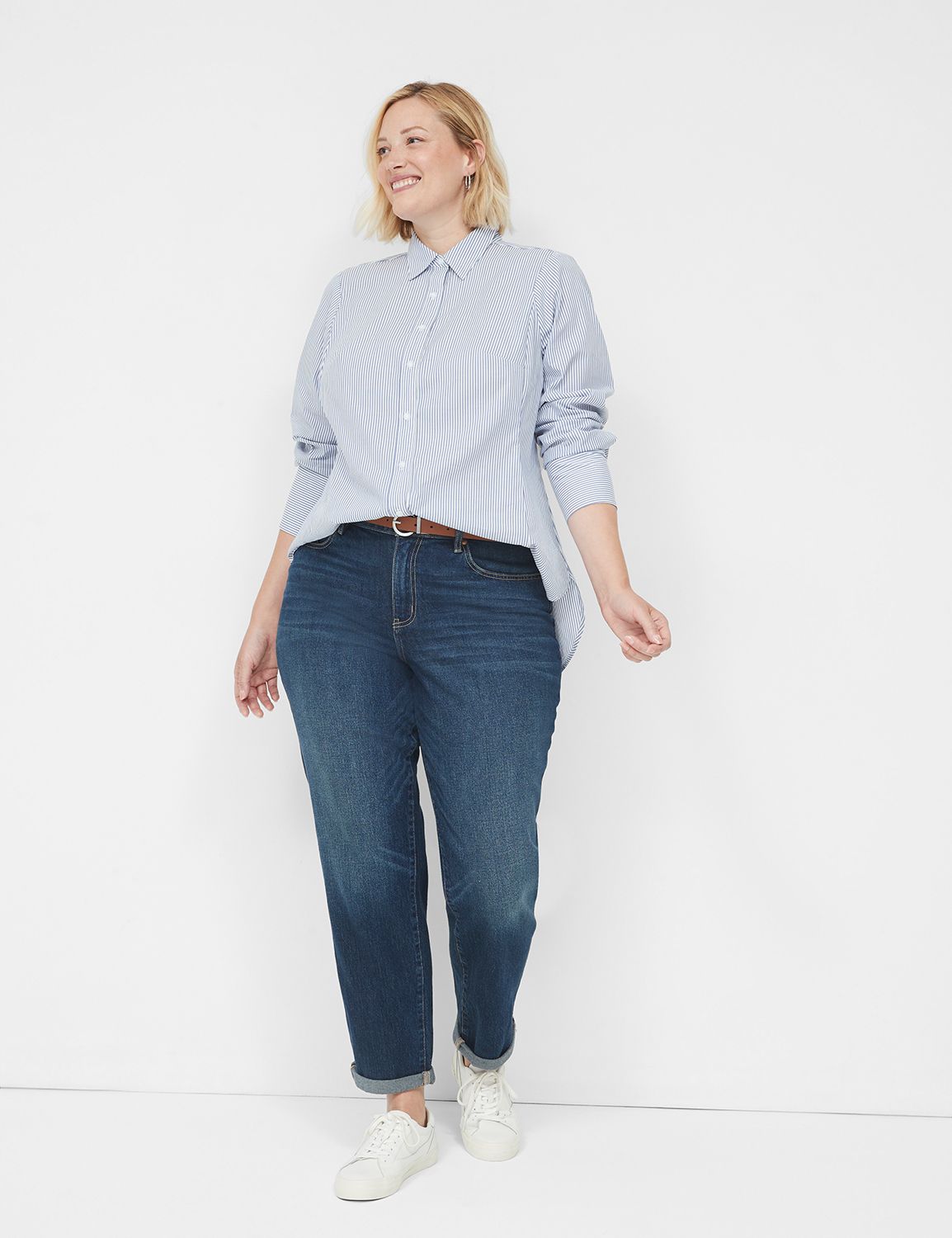 Long-Sleeve Button-Down Girlfriend Shirt | LaneBryant