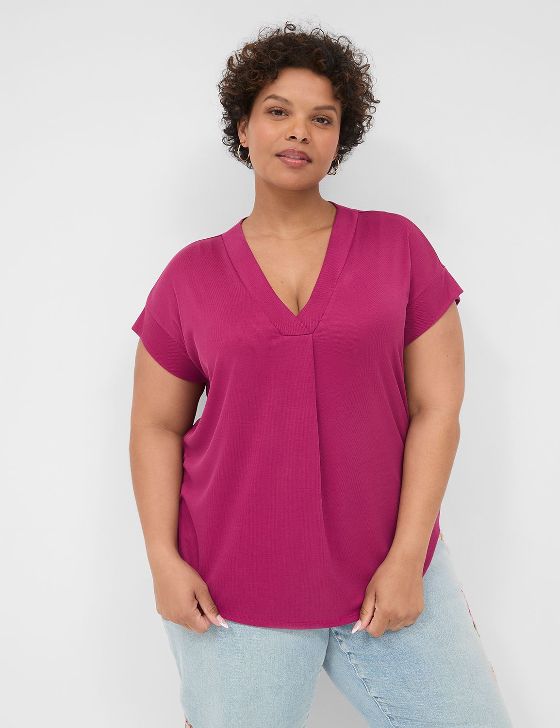 Classic Cap Sleeve Dolman V-Neck Pl Product Image 1