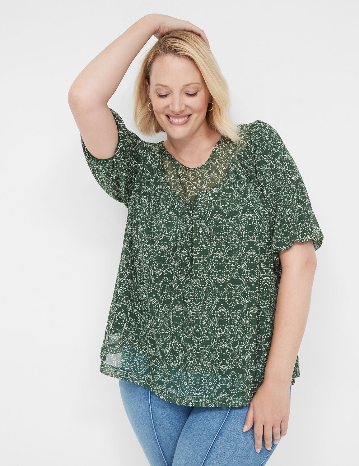 Swing Short Puff Sleeve Crew Neck M Product Image 1
