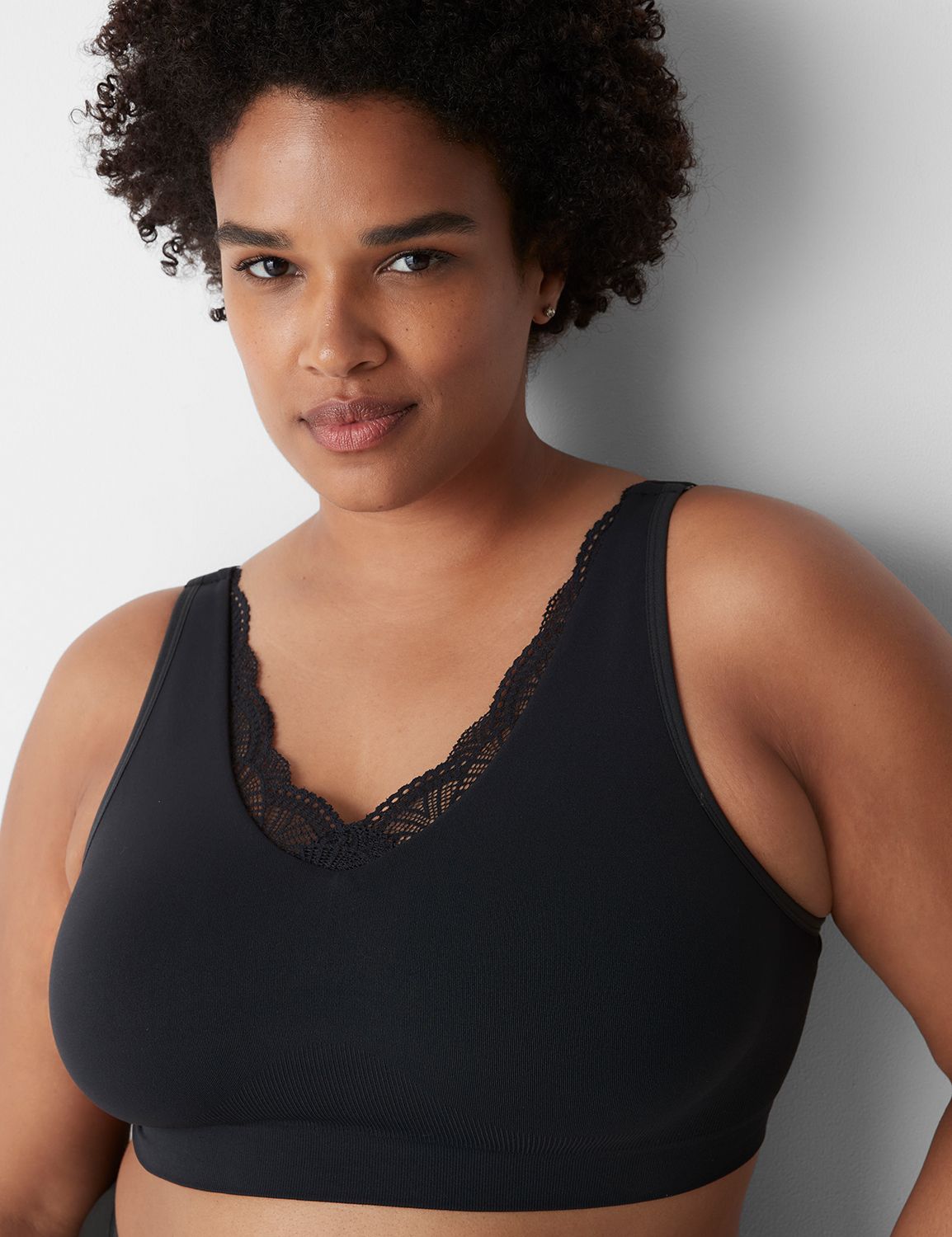 Seamless Lace-Trim Bralette