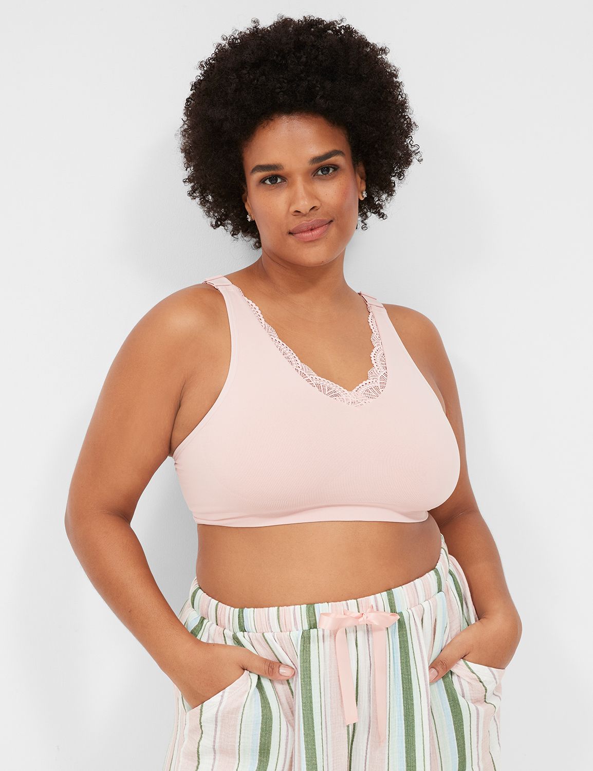 Seamless Lace-Trim Bralette