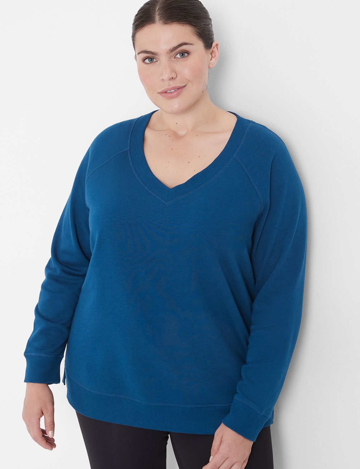 LIVI French Terry V Neck Sweatshirt LaneBryant