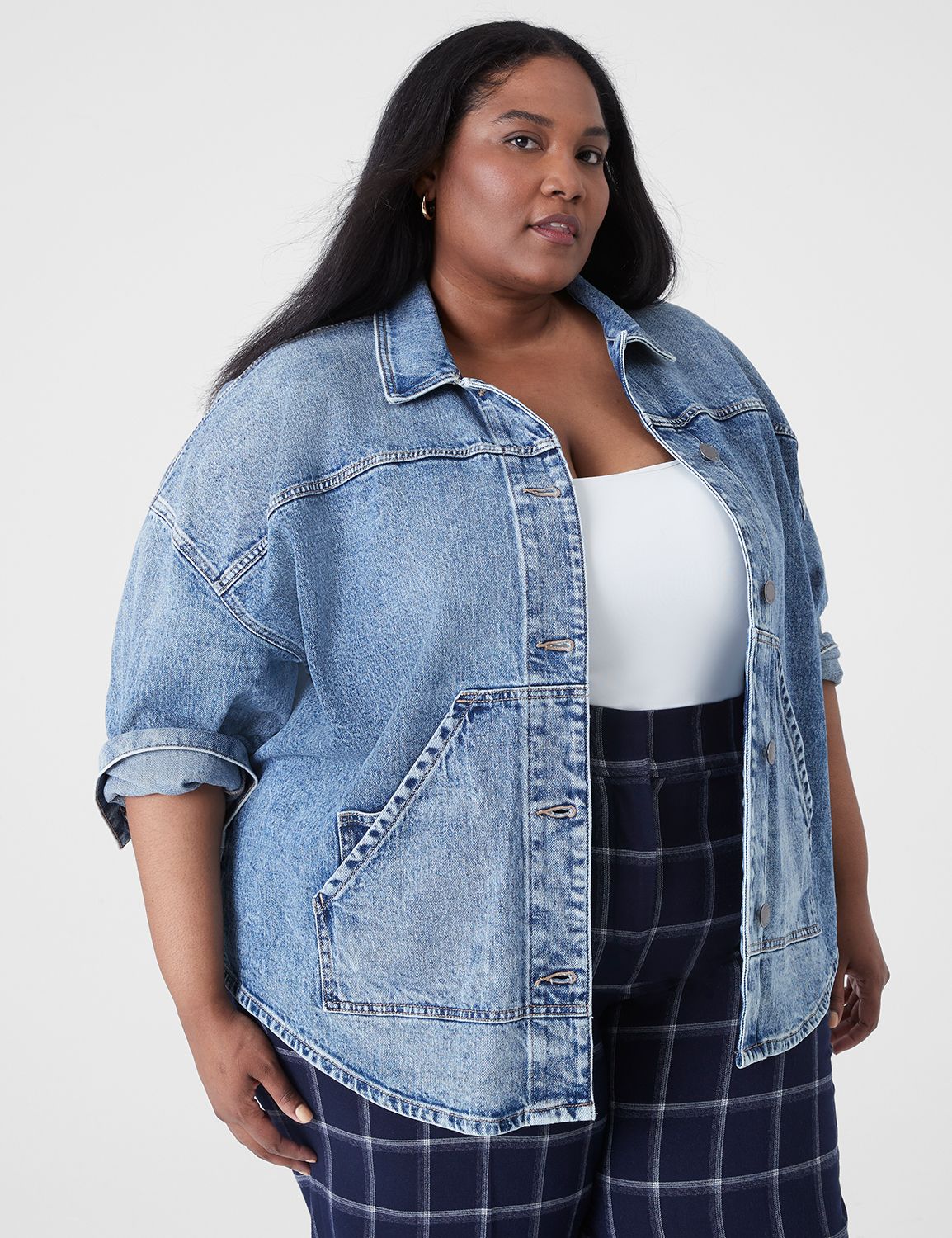 OVERSIZED UTILITY DENIM SHACKET - | LaneBryant