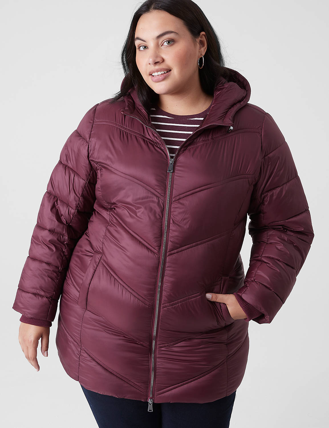 Mid Length Puffer with Hood-Glossy Product Image 1