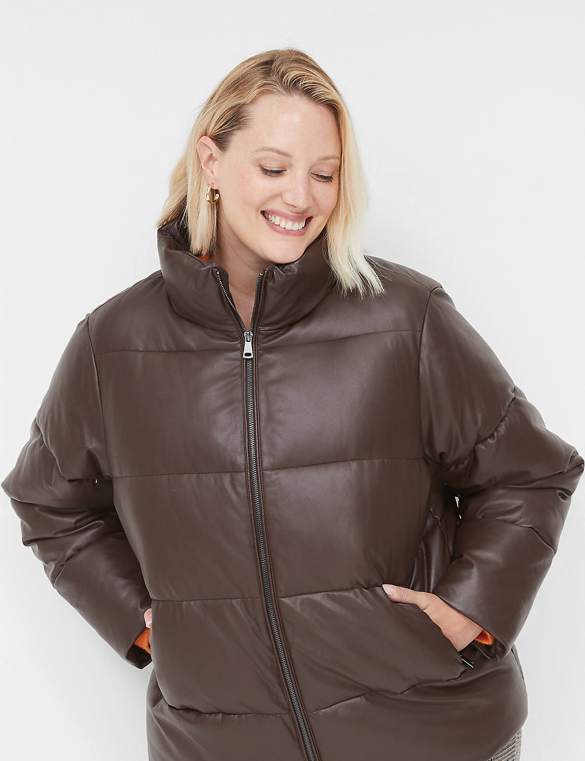 lane bryant faux-leather puffer 26/28 brown