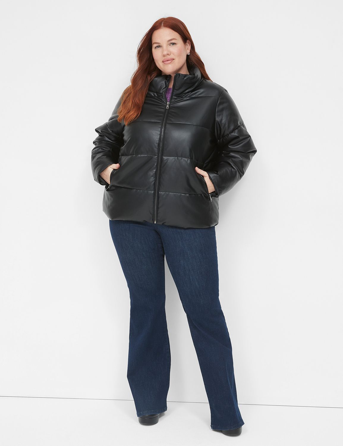 Plus size patent 2024 leather puffer jacket