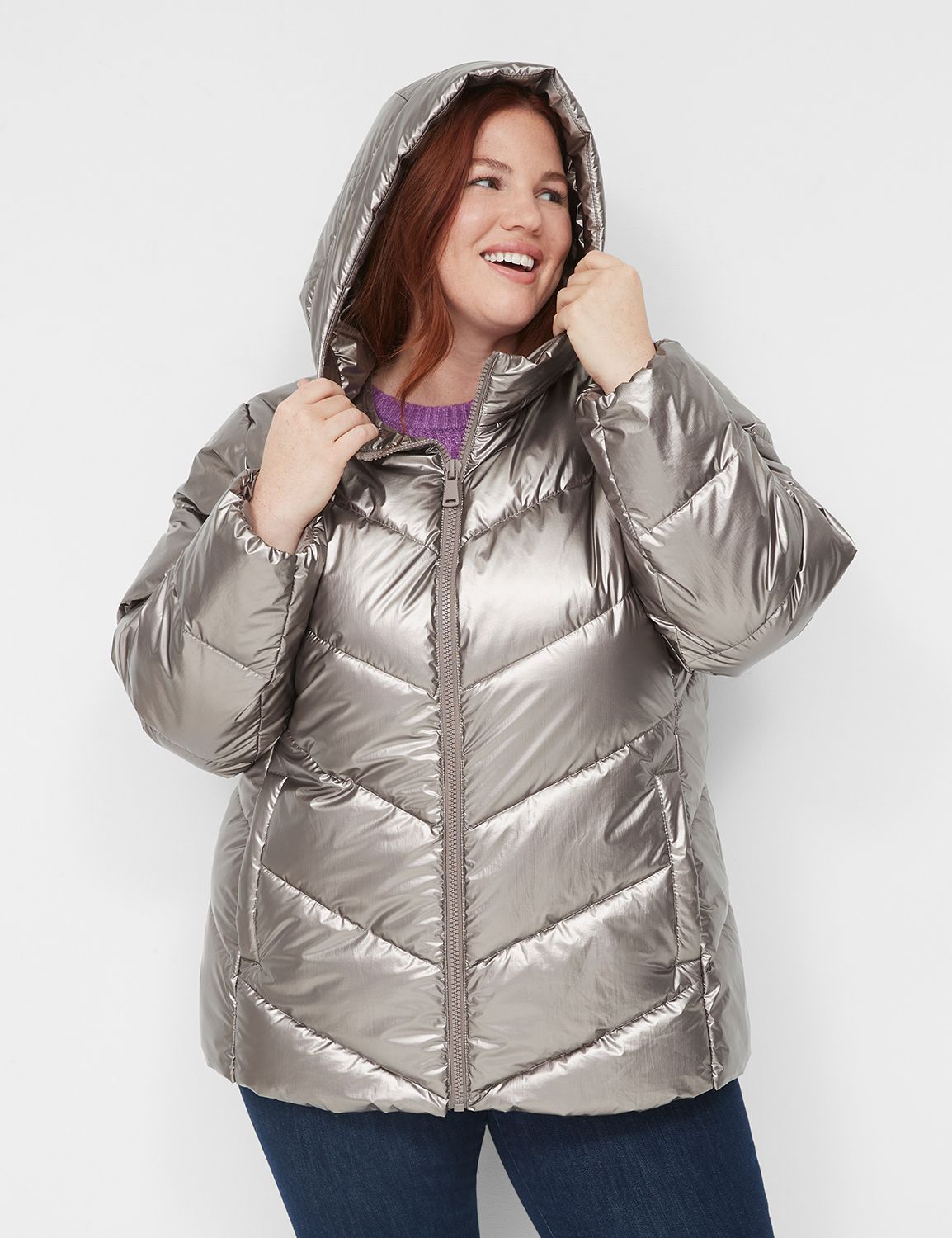 Plus size silver puffer hot sale coat