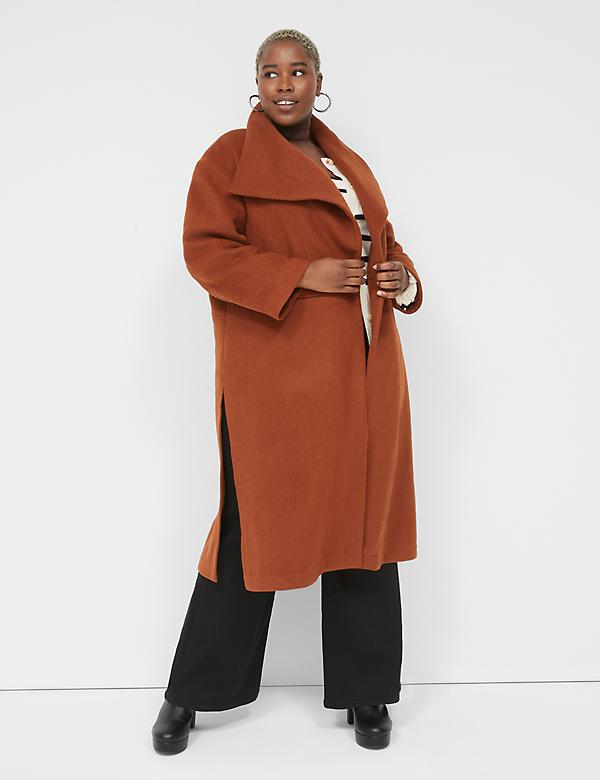 Shawl-Lapel Wool Open-Front Coat