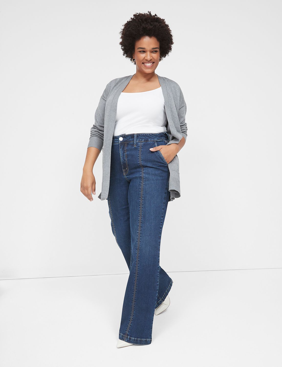 Buy Plus Size Denim Blue Crease Seam Tummy Tucker Pants Online For