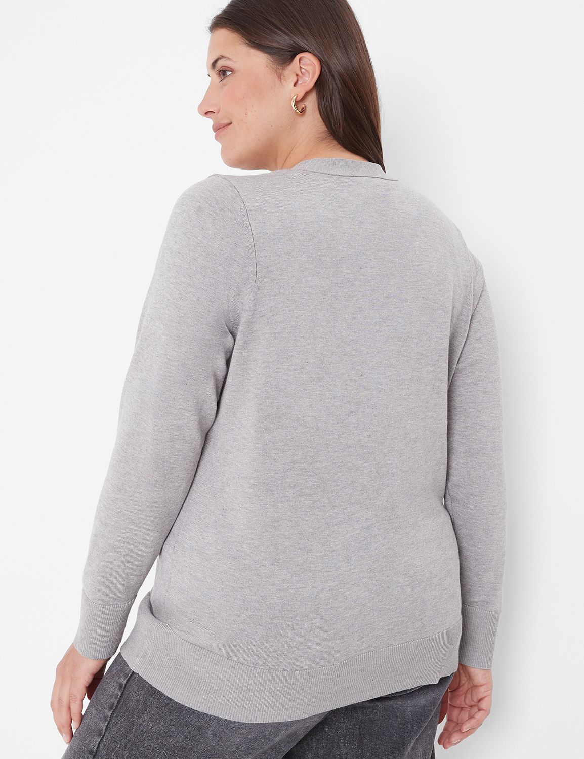 Long Sleeve V-Neck Top with Button Cuff Detail and Relaxed Fit