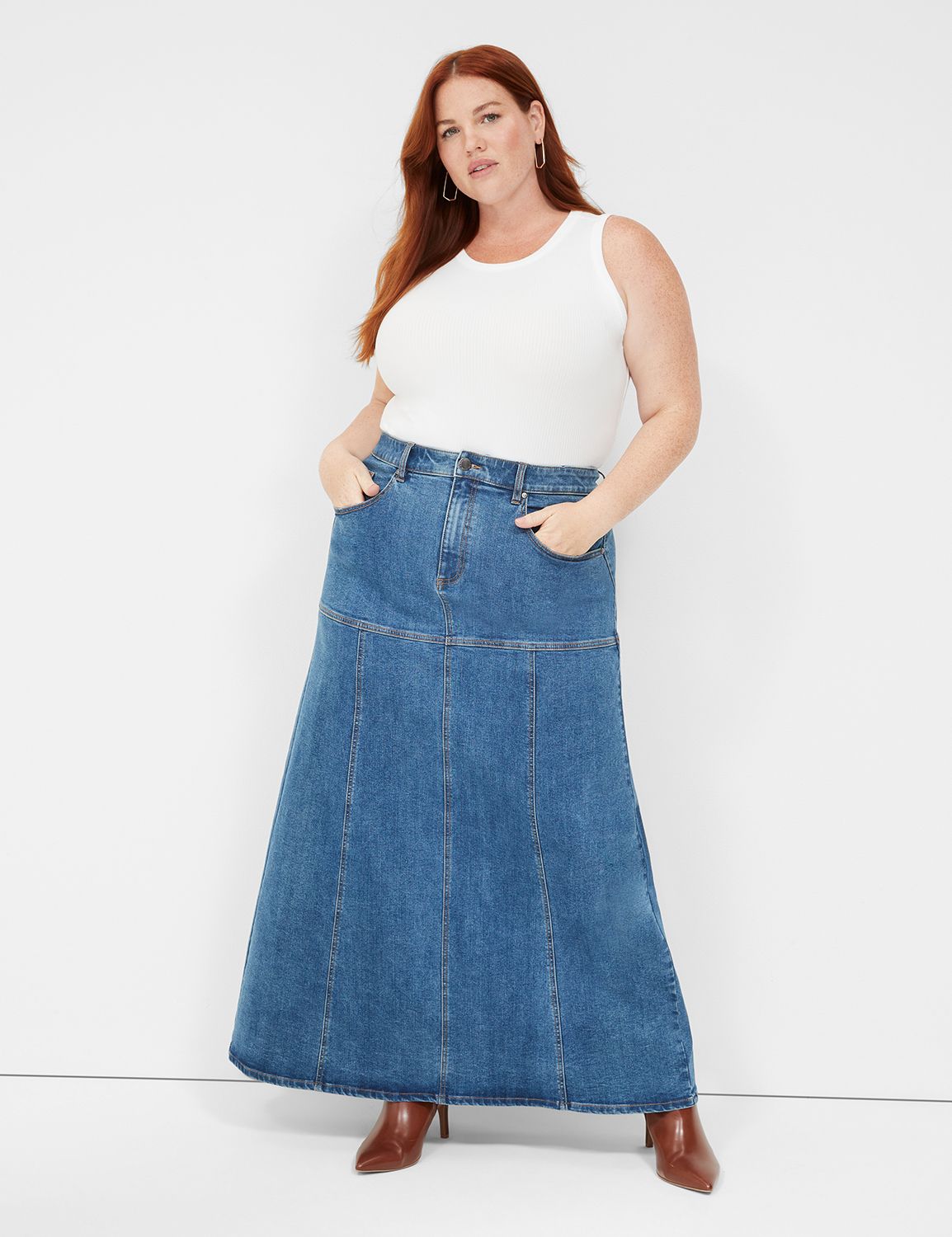 Buy Plus Size Denim Blue Crease Seam Tummy Tucker Pants