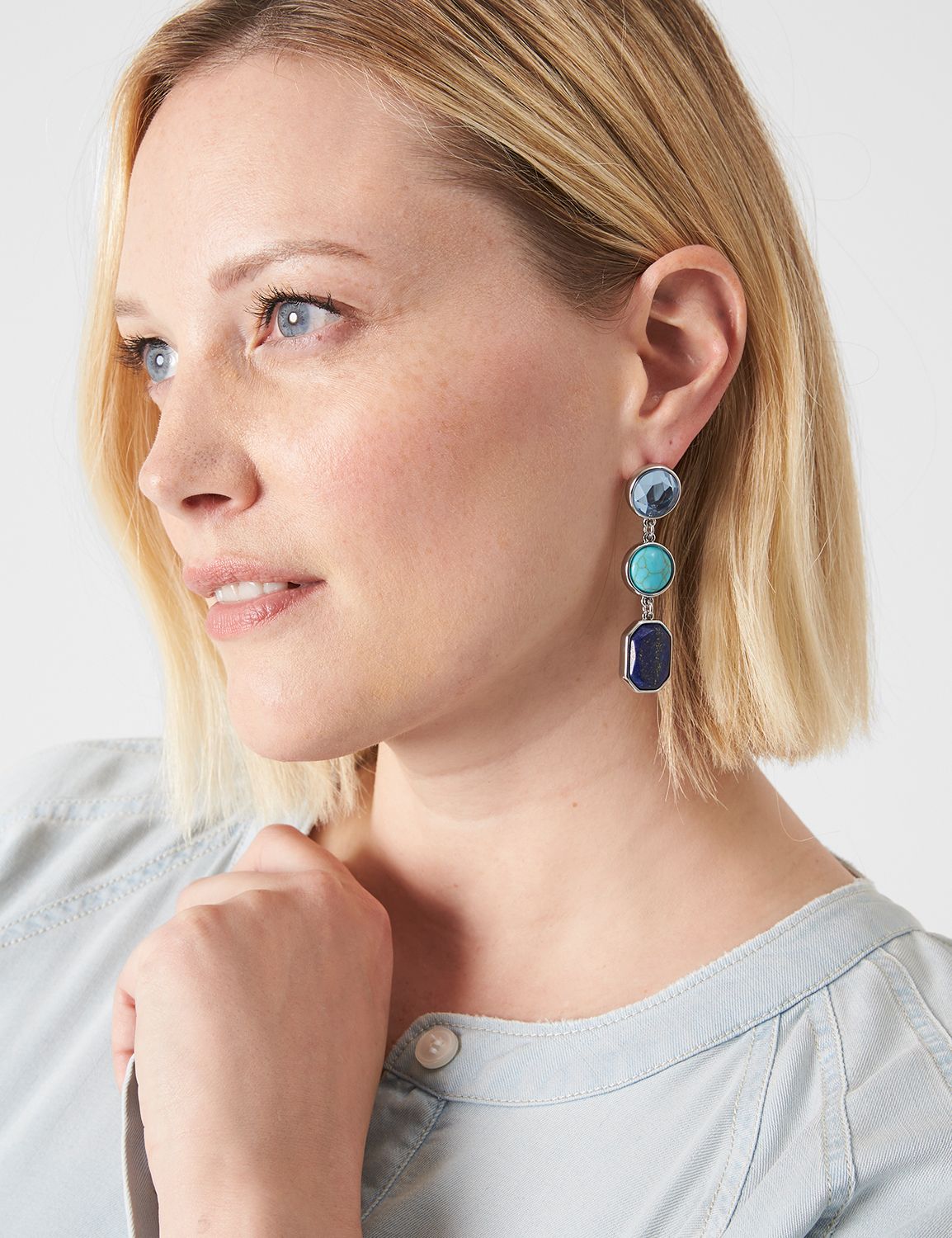 Blue Stone Statement Drop Earrings