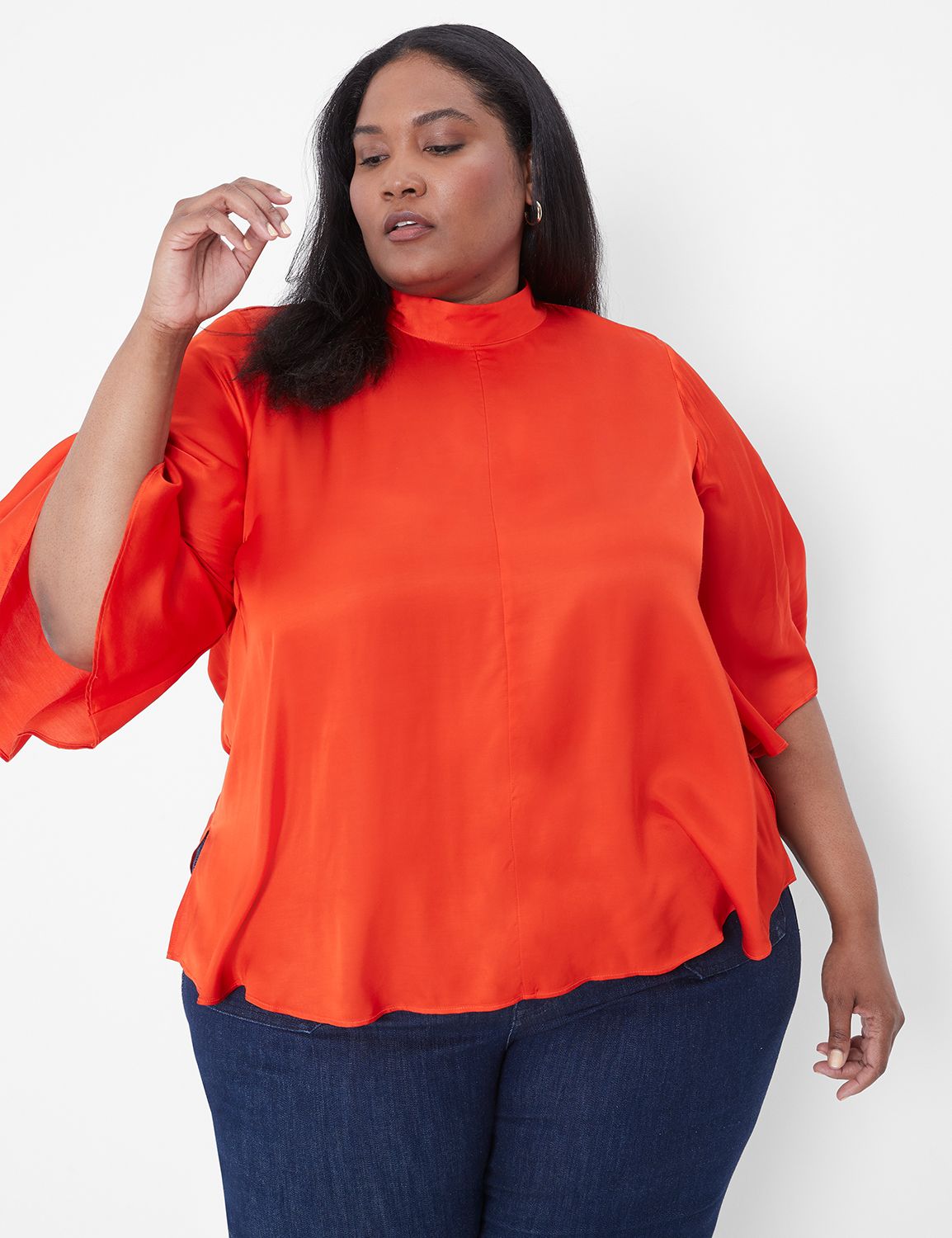 Relaxed Flutter Sleeve Mock Neck Wo | LaneBryant