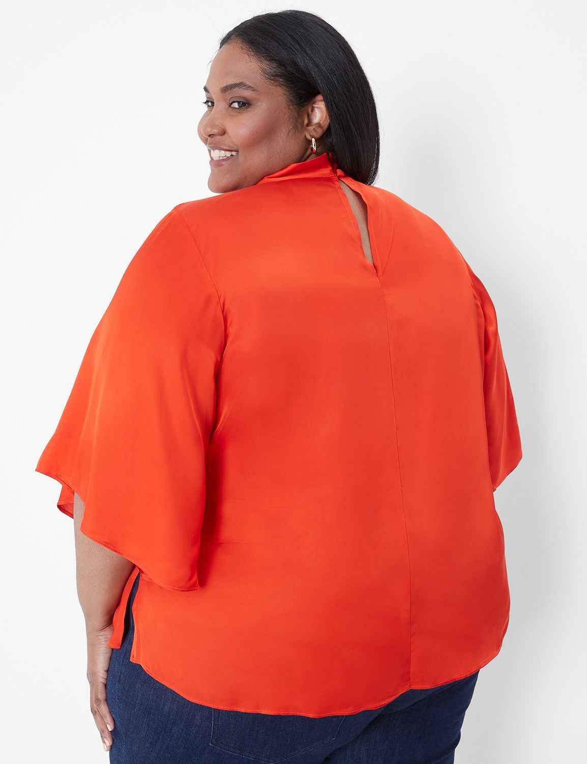 トップス v37f83 Relaxed Flutter Sleeve Mock Neck Wo