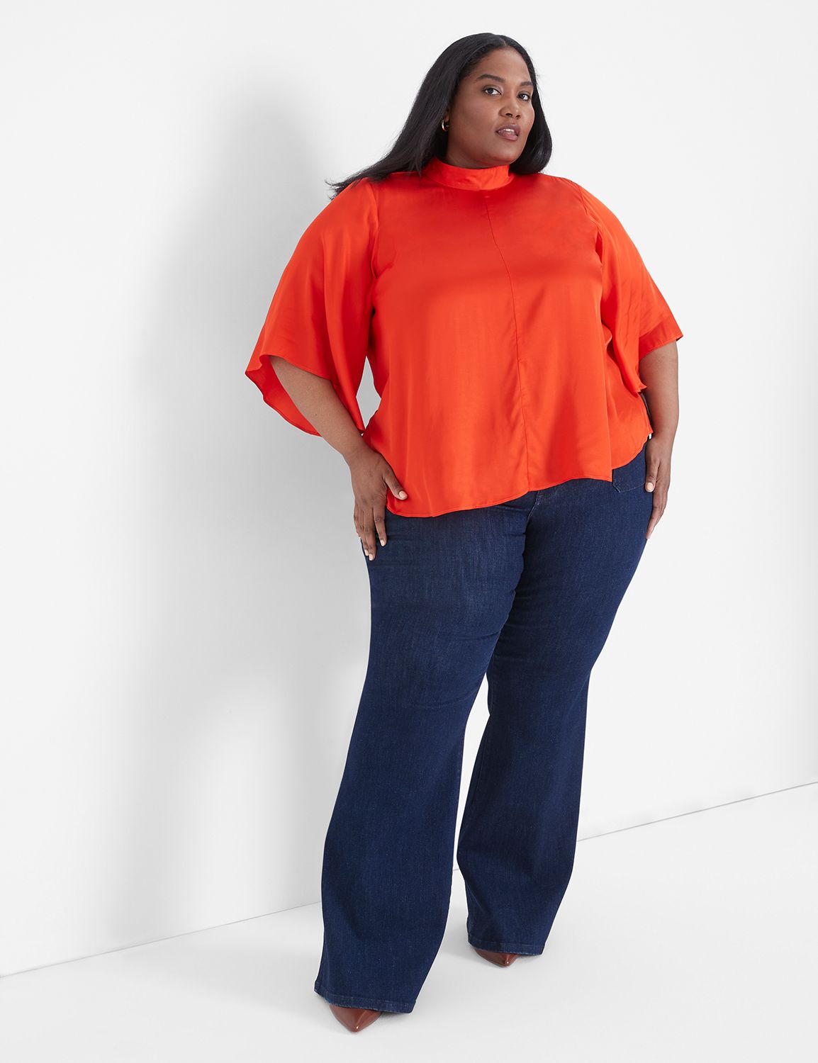 Umgee Textured Flutter Sleeve Notch Neck Top main image 1
