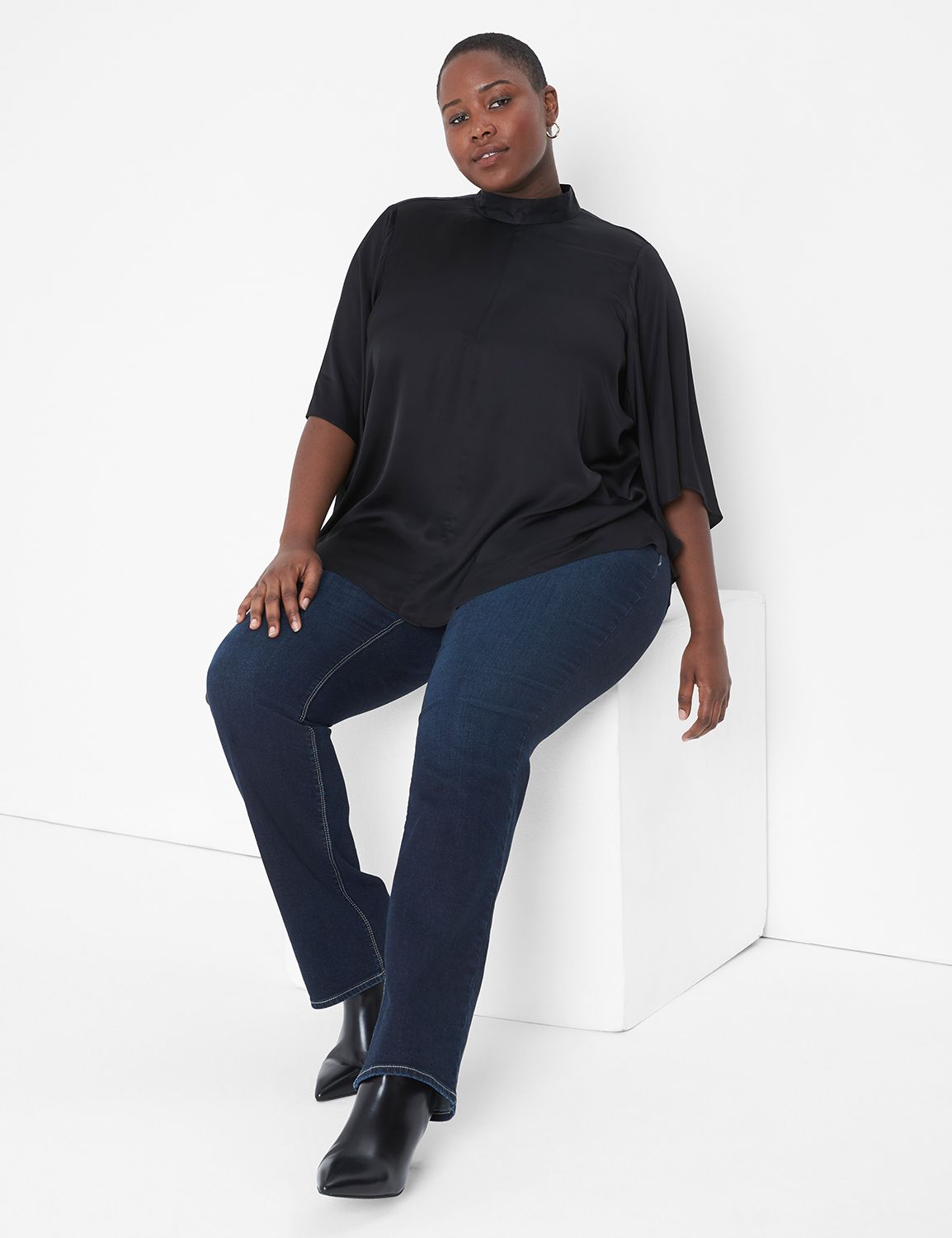 Relaxed Flutter-Sleeve Mock-Neck Top | LaneBryant