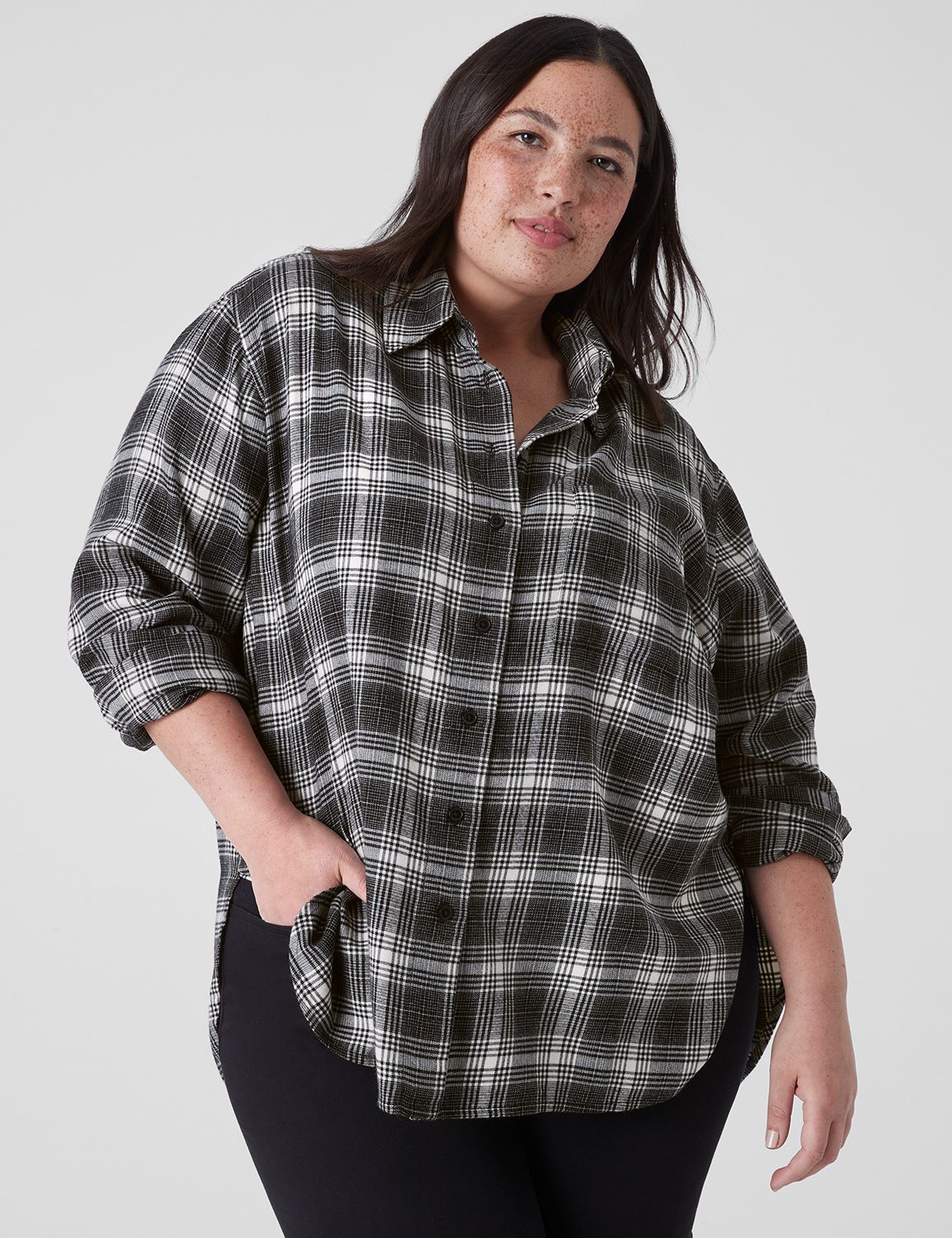 Classic Long Sleeve Button Down Pla | LaneBryant