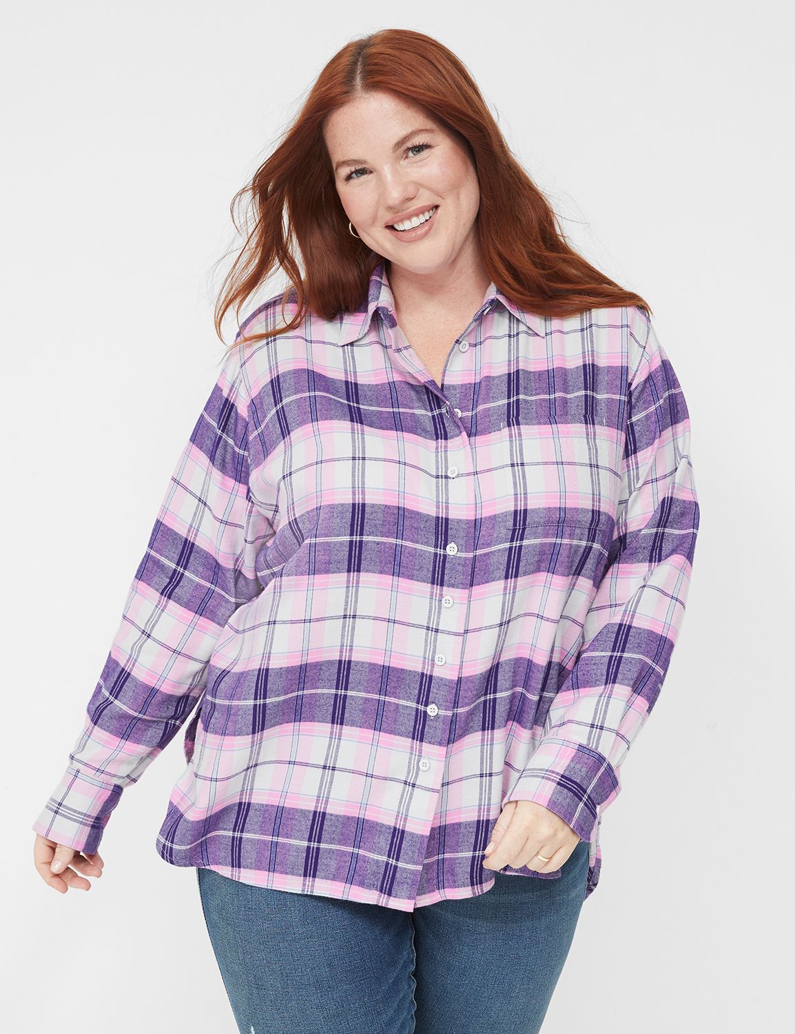 Long-Sleeve Button-Down Plaid Flannel