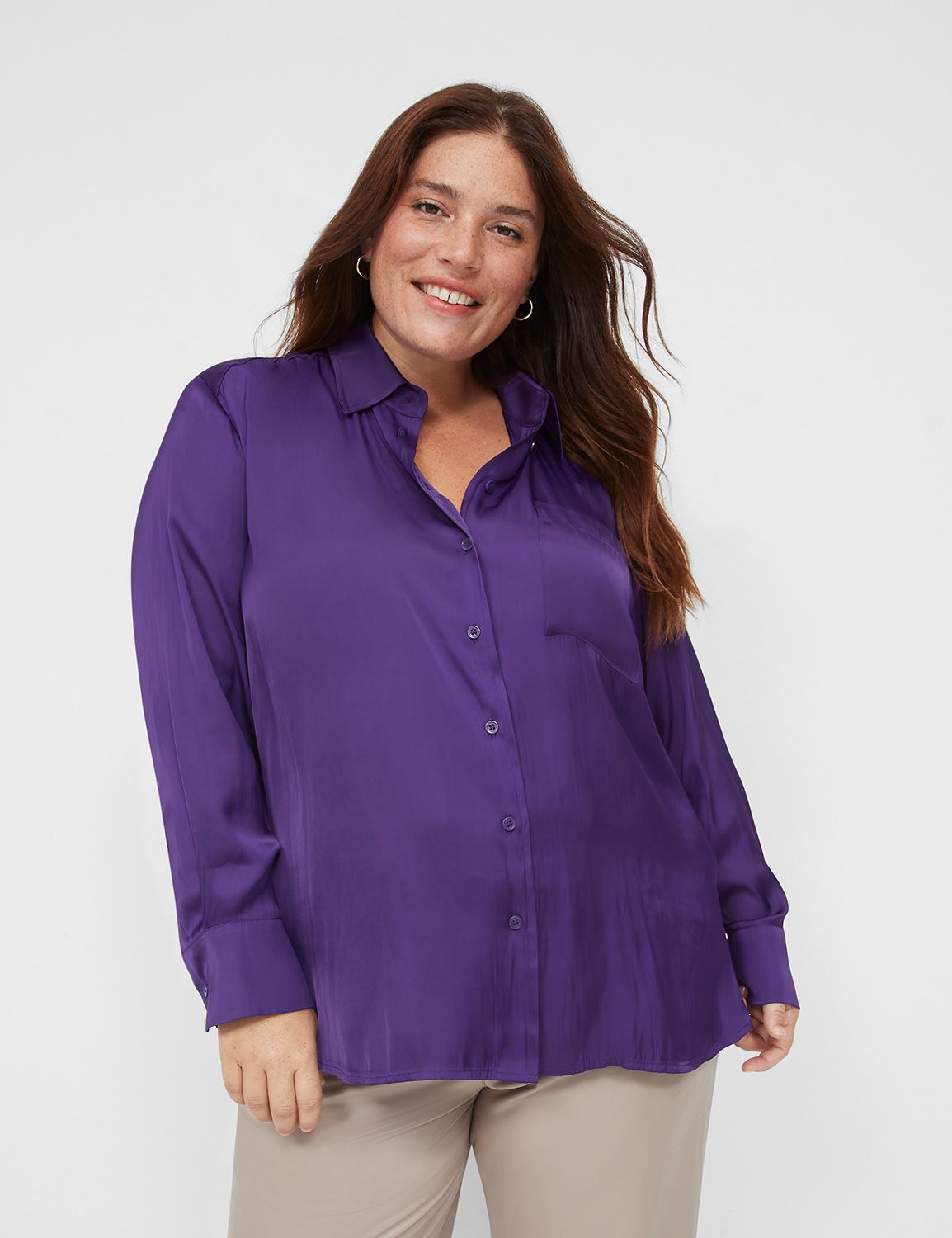 Satin Button-Down Boyfriend Shirt