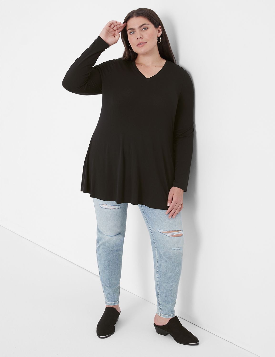 Swing Long Sleeve V Neck Tee 113853 | LaneBryant