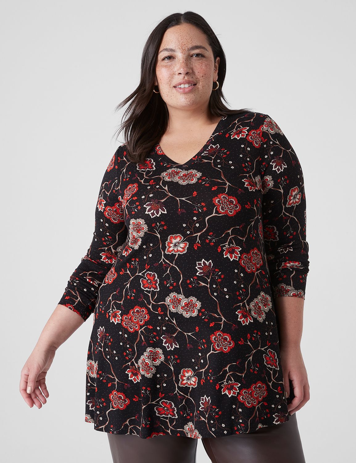 Swing Long-Sleeve V-Neck Tunic