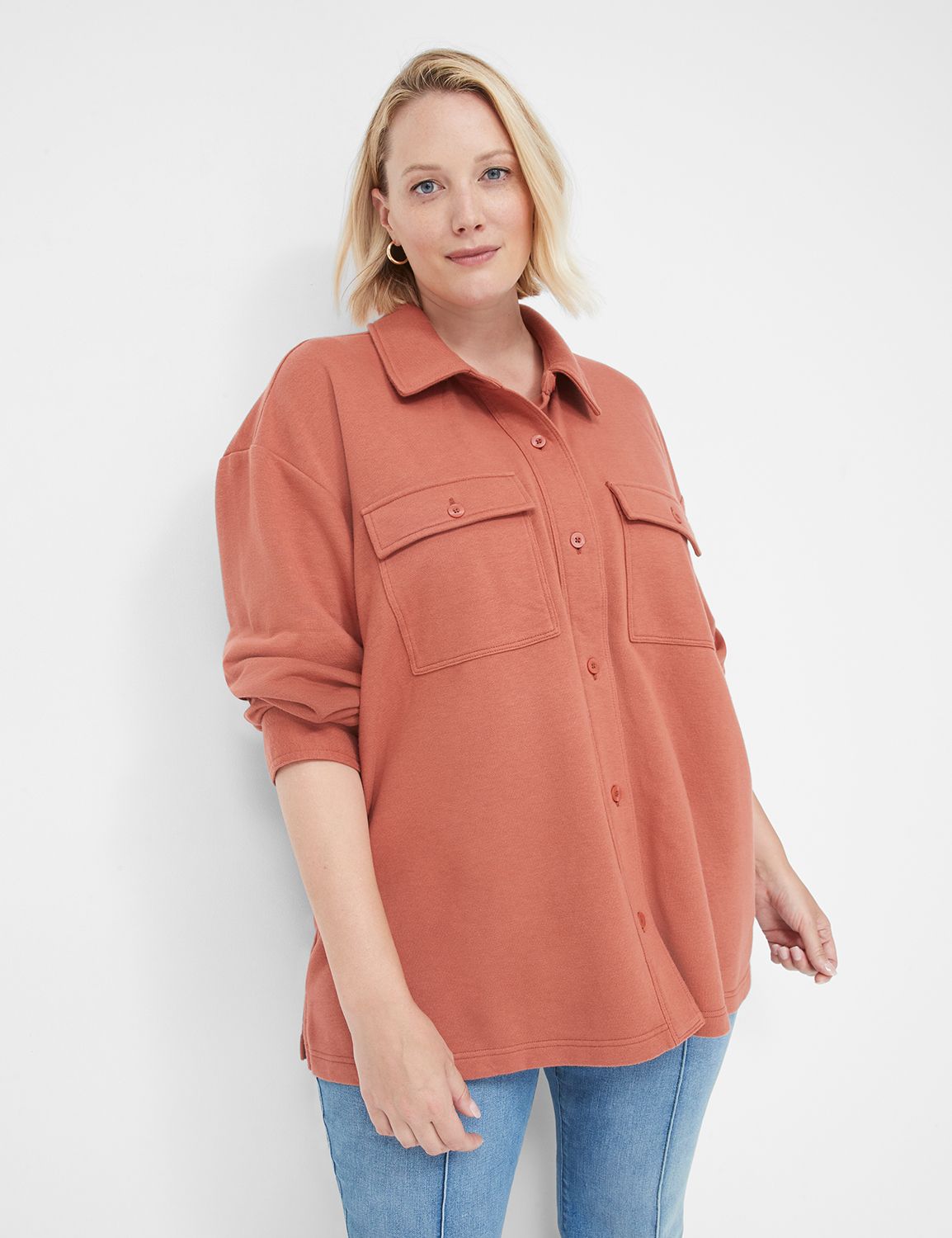 Long Sleeve Button Front French Ter Product Image 1
