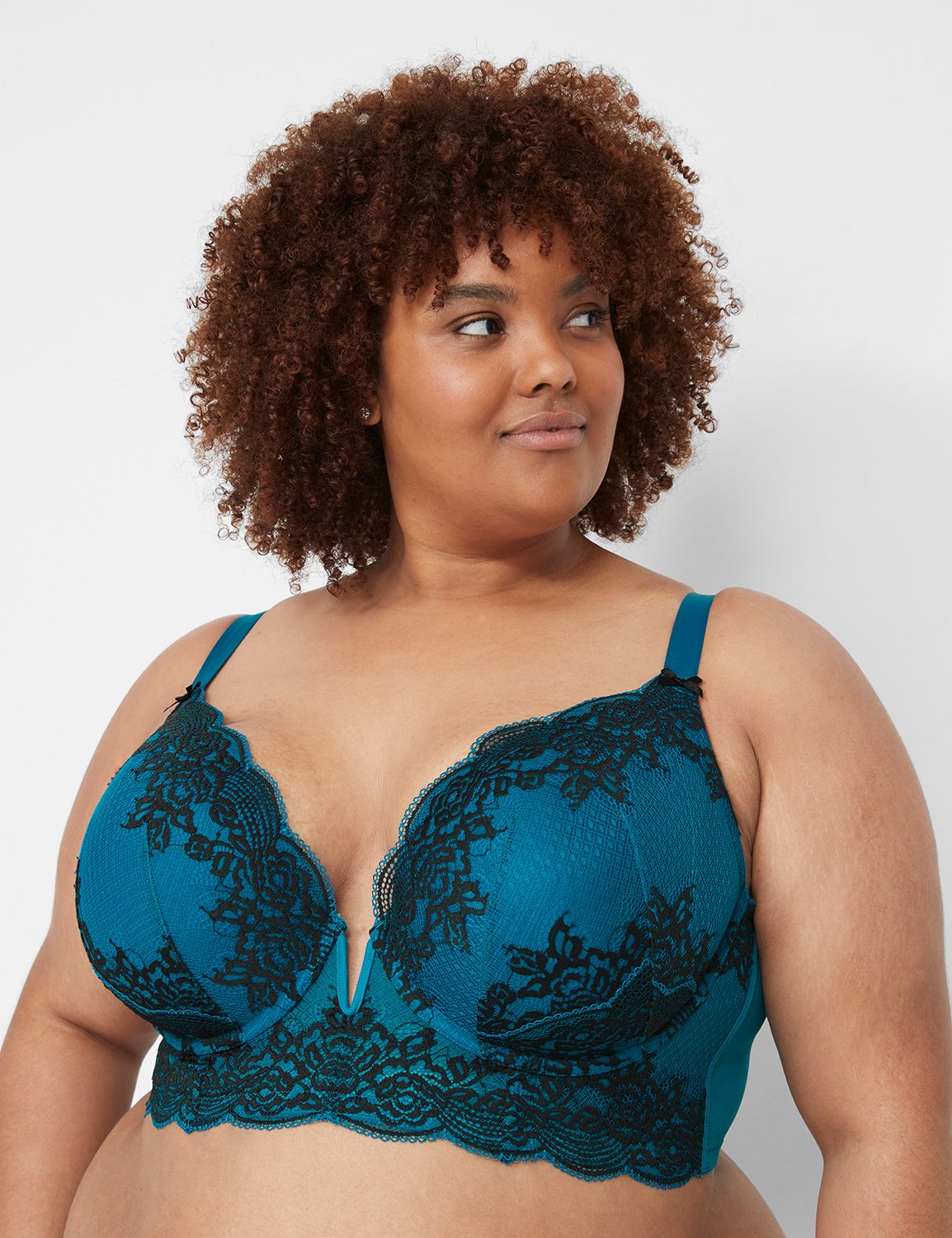 Laced Caged Front Plunge Longline Blue Bra Size 42D