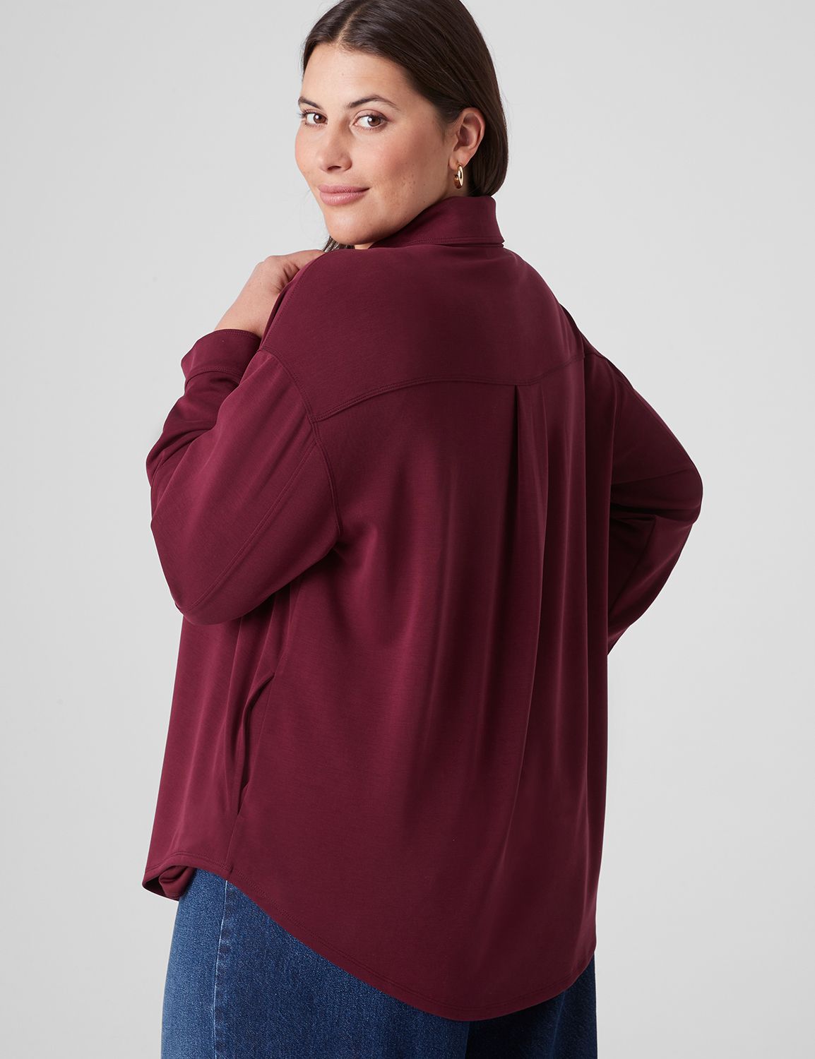 Relaxed Long Sleeve Snap Front Knit | LaneBryant