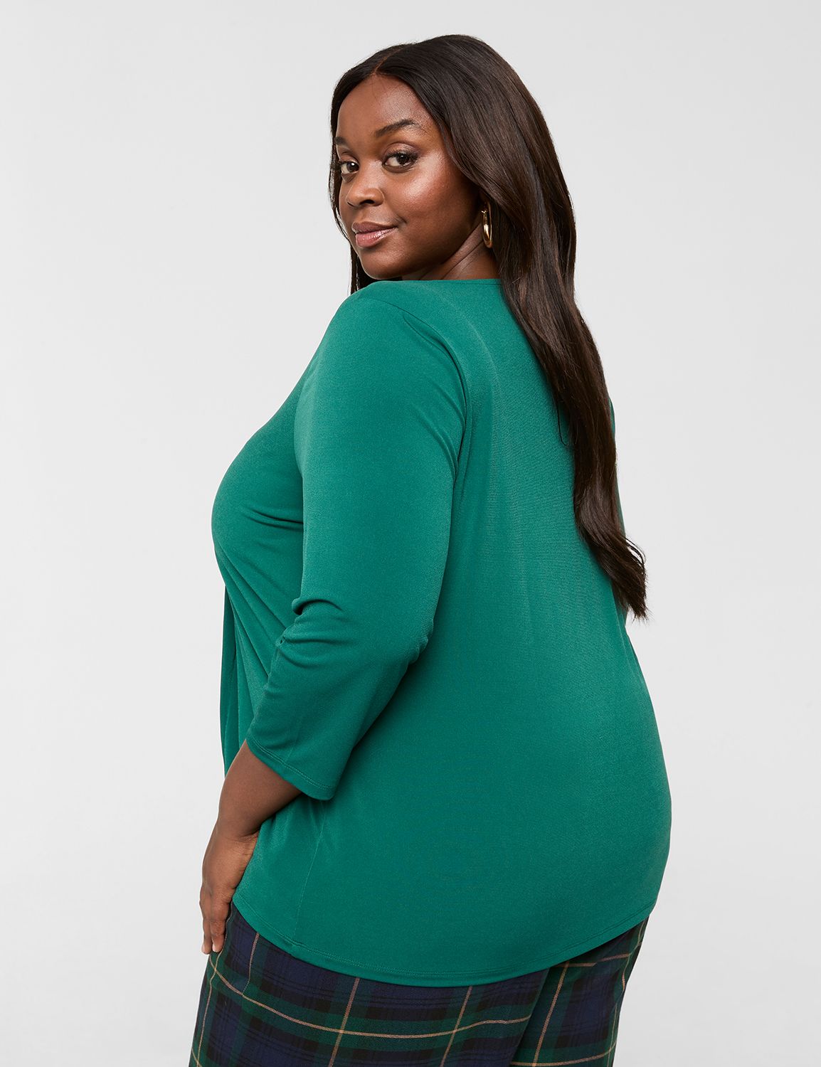Crushed 3/4 Sleeve Lime V-Neck main image 1