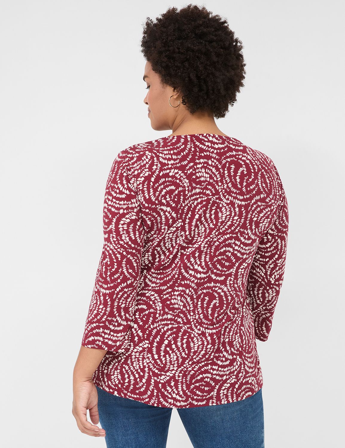 Swing 3/4 Sleeve V Neck Pleat Front Product Image 2
