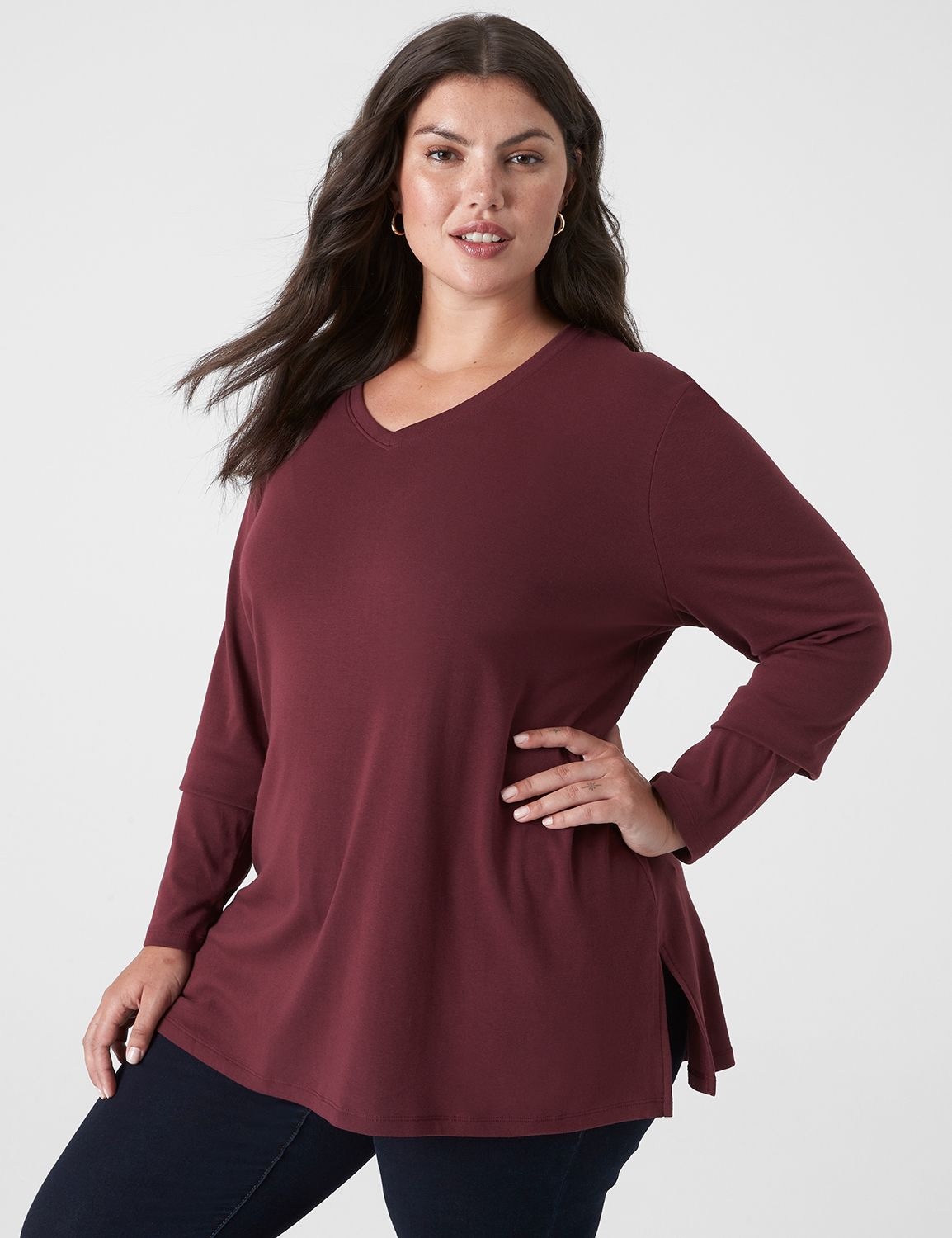 Classic Long Sleeve V Neck Tunic Te Product Image 1