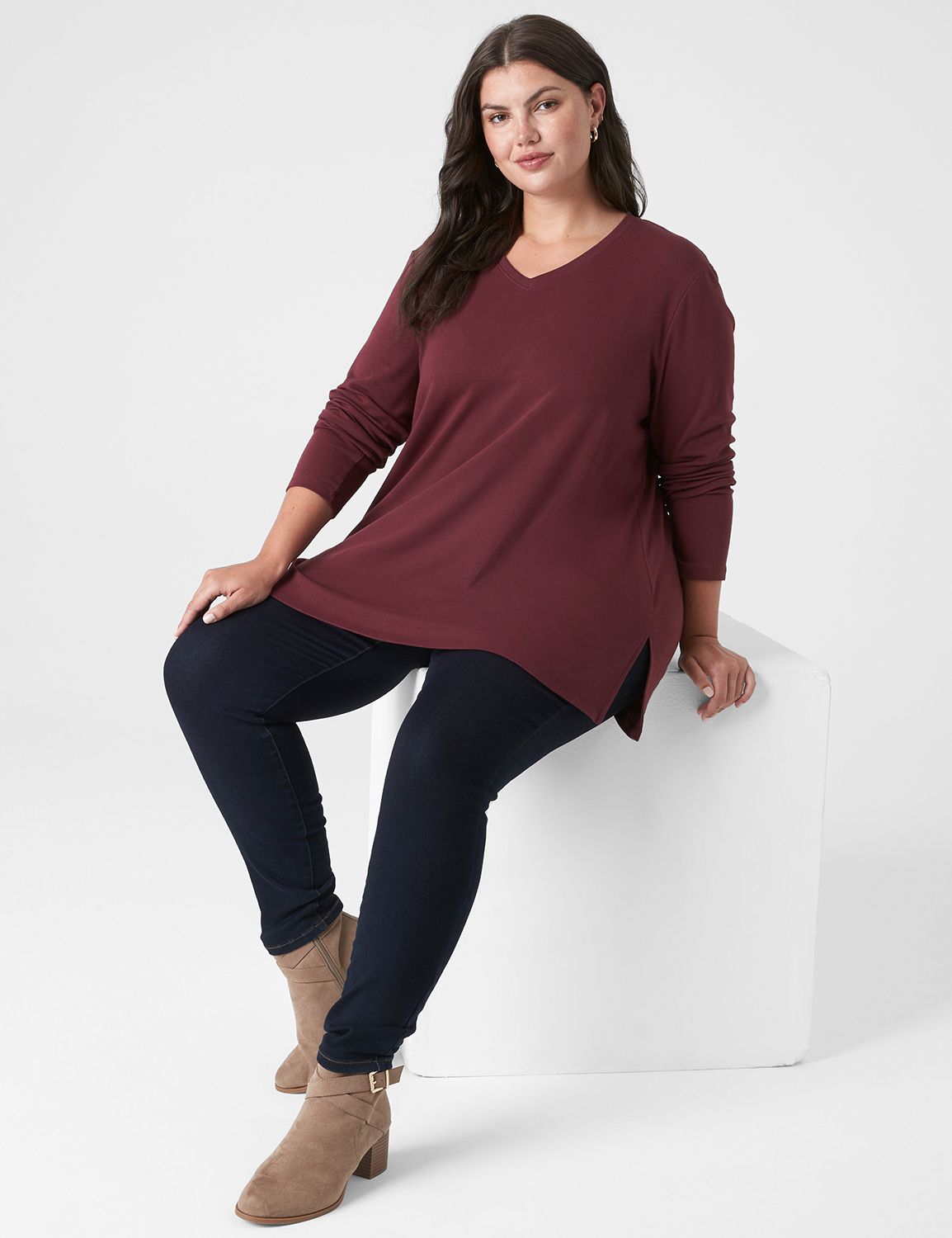 Classic Long Sleeve V Neck Tunic Te Product Image 3