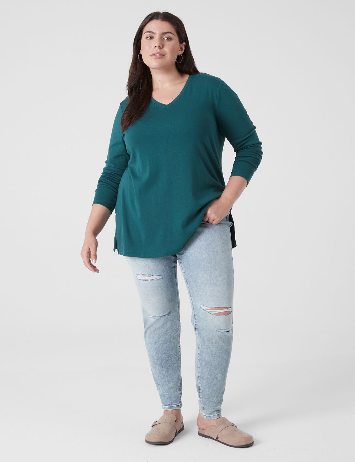 Classic Long Sleeve V Neck Tunic Te Product Image 3