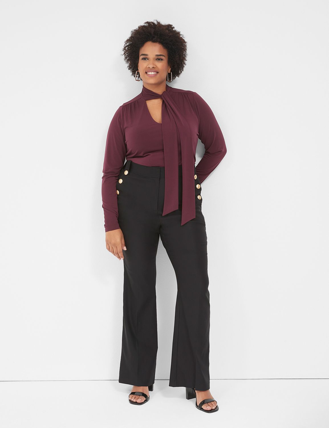 Tie Neck Knit Long Sleeve Top