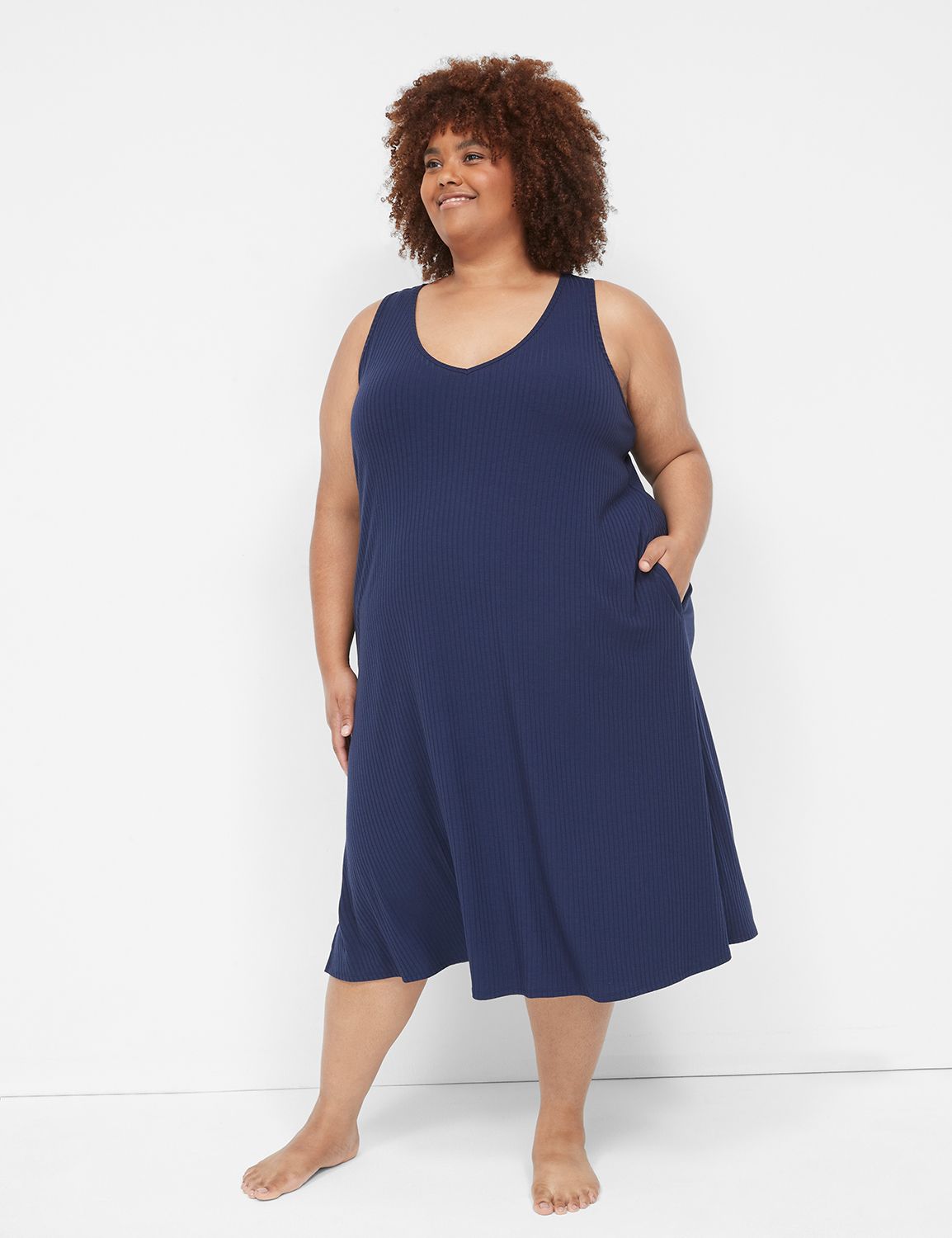 Wide Rib V-Neck High Slit Midi 1135 | LaneBryant