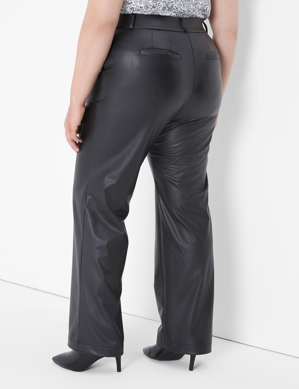 LW Women Pants Faux Leather Mid Waist Reflective Shiny Zipper Fly