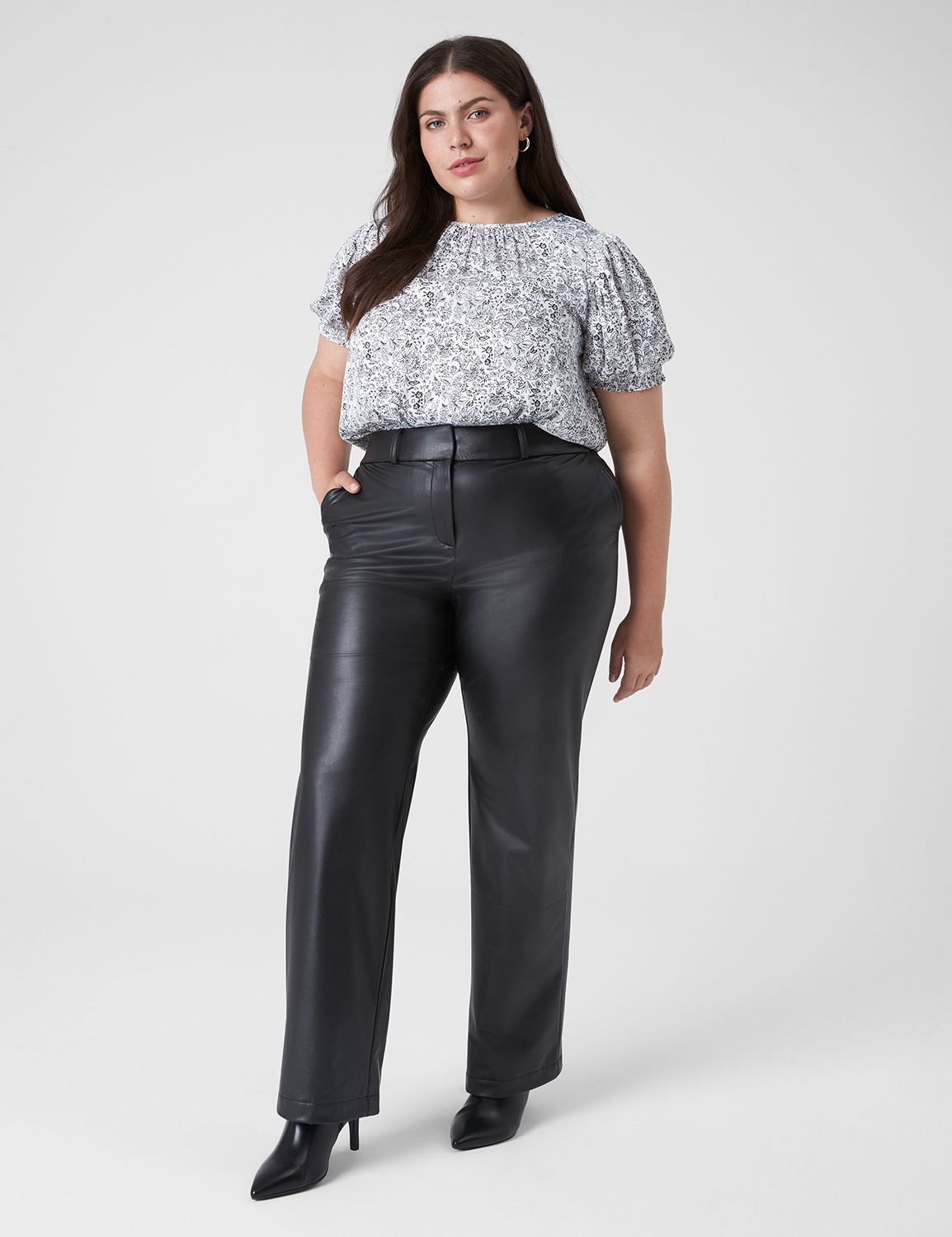 Grey Straight Leg Faux Leather Trousers