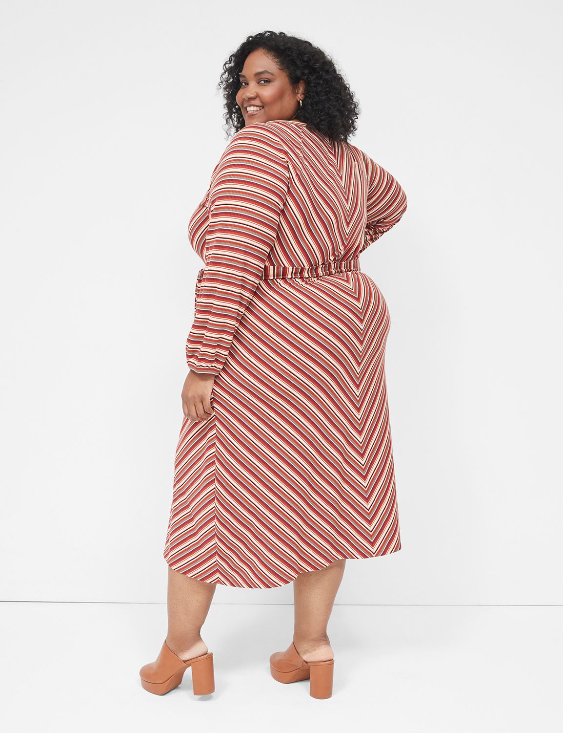 Long Sleeve Split Neck Mitered Stri Product Image 2