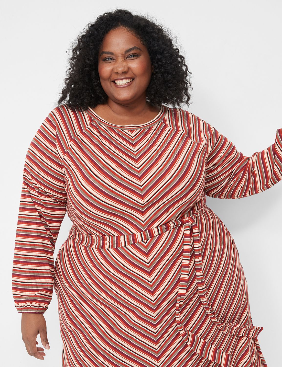 Long Sleeve Split Neck Mitered Stri Product Image 3