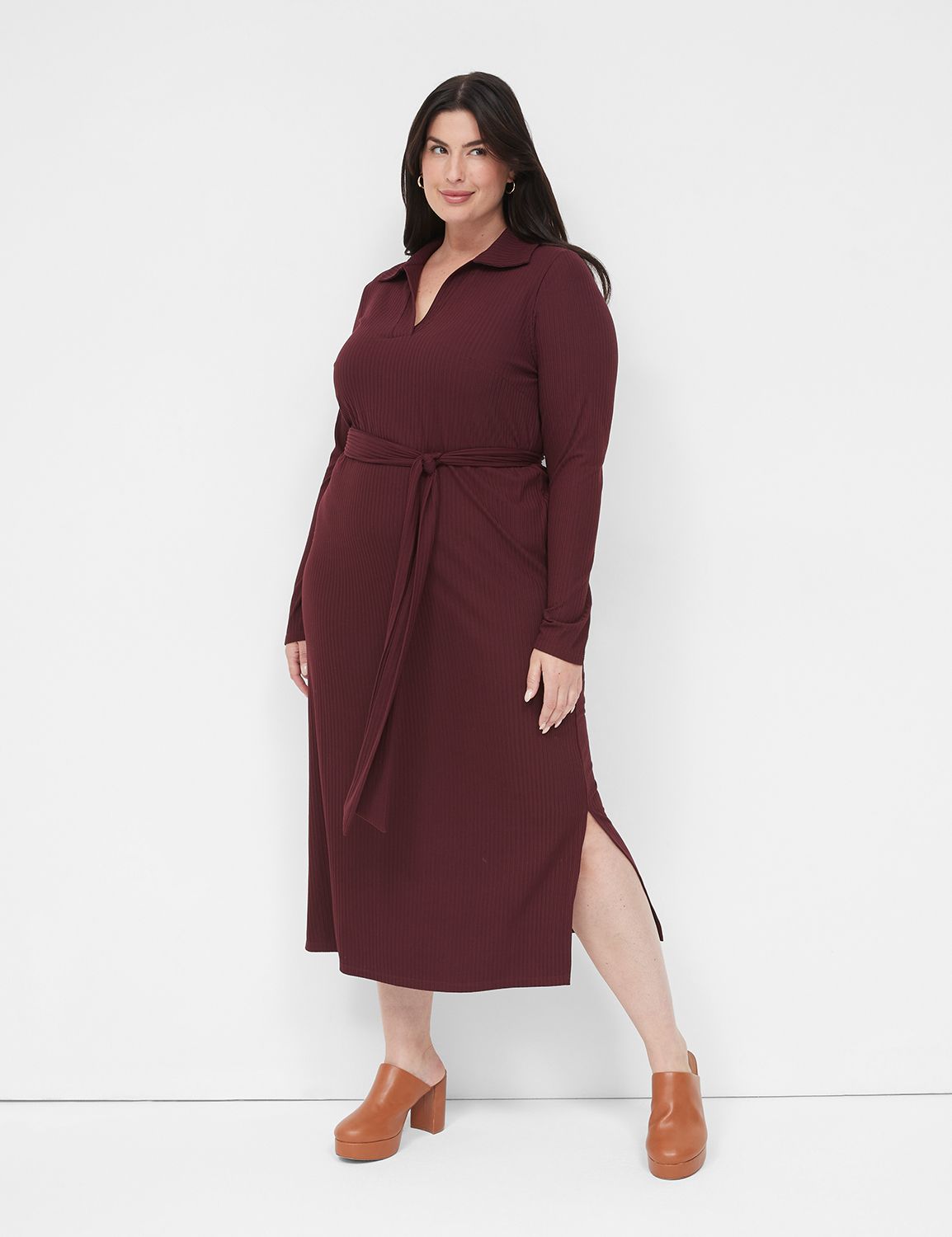knee length dresses for ladies The Merino Wool Ribbed Polo Dress main image 0