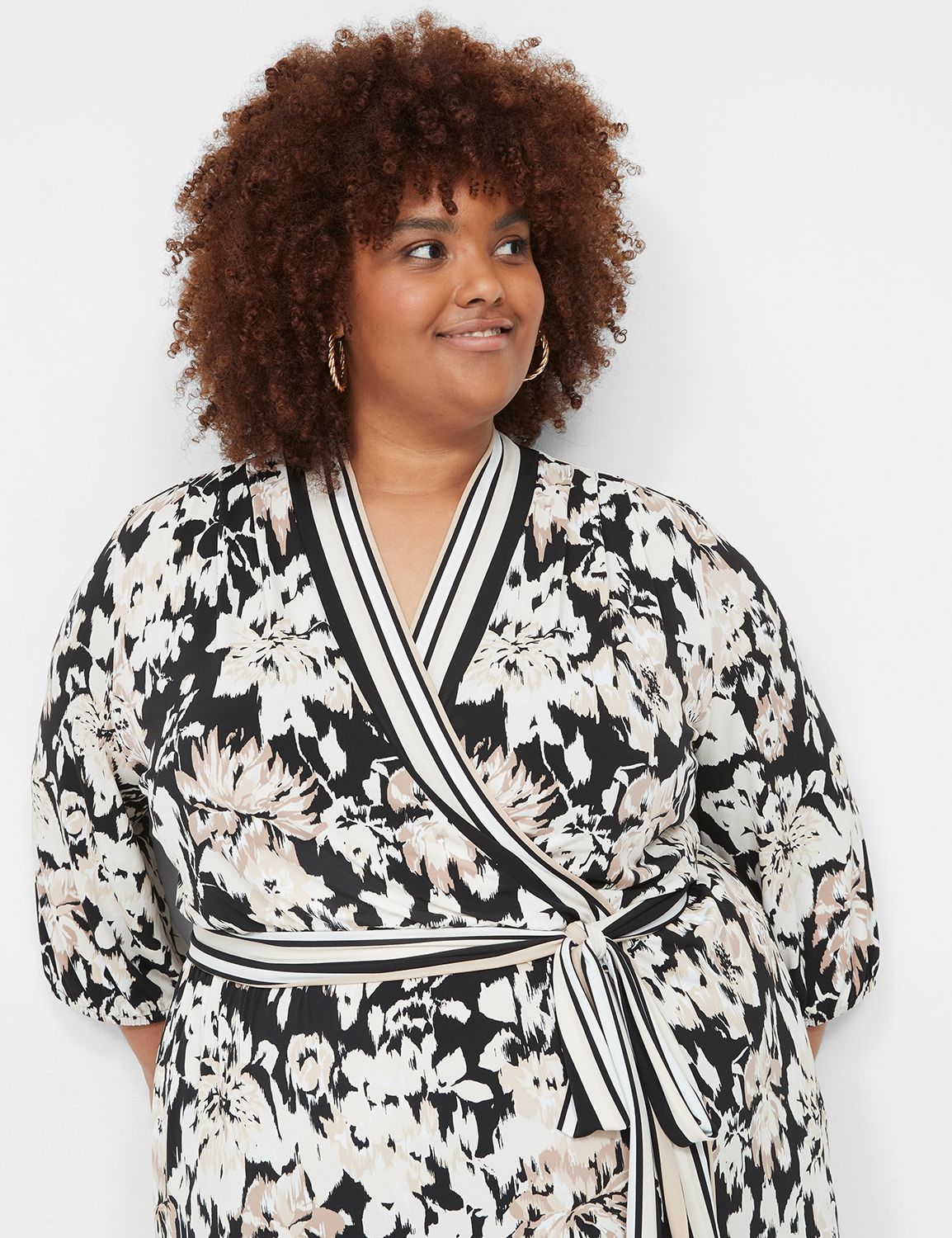 mid sleeve surplice belted midi dre | LaneBryant