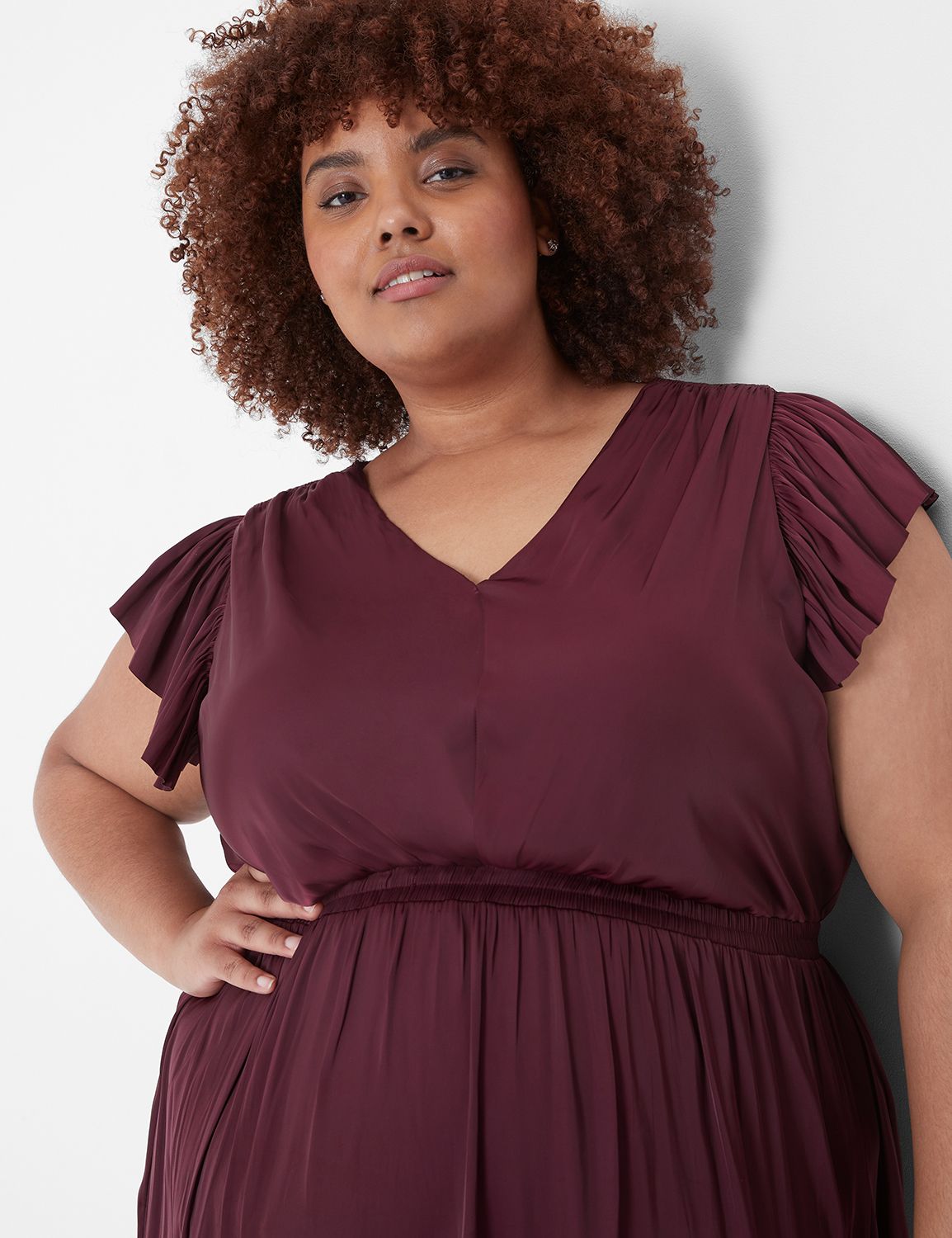 Flutter Sleeve Shirred Midi Dress 1 LaneBryant