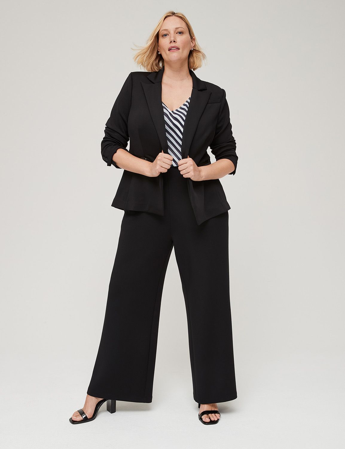 Tailored Jersey Knit Blazer & Self Fabric Belt Pants Suit