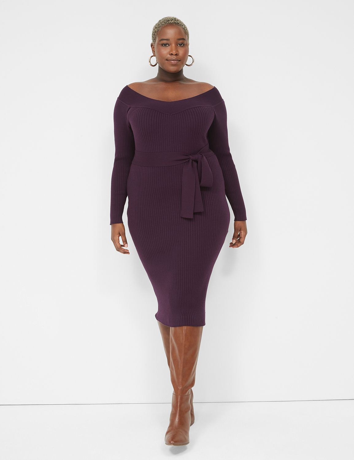 Y.A.S Petite ribbed roll neck sweater midi dress in blue